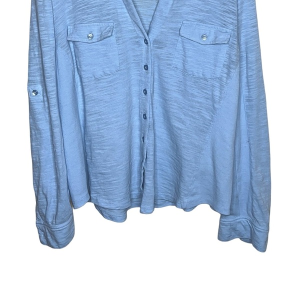 NEW Caslon Roll Sleeve Knit Button Up Shirt sz L in Blue Cornflower - Picture 4 of 12